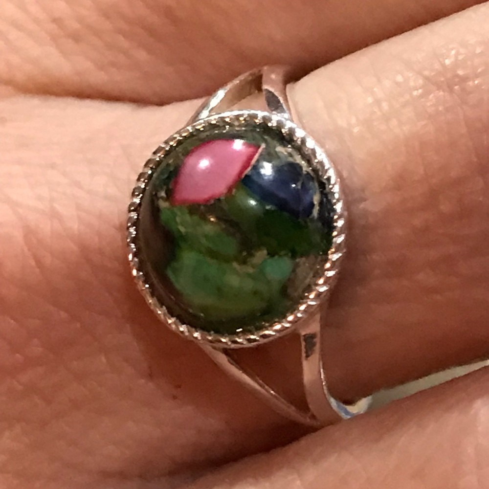 Multi Color Copper Turquoise Silver Ring - image 7